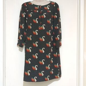 Fossil Silk Shift Brown Dress Swan Polka Dot Size XS